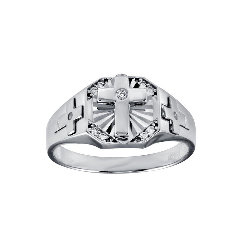 Silver 925 Rhodium Plated Cross CZ Ring - GMR00318 | Silver Palace Inc.
