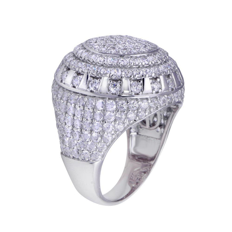 Rhodium Plated 925 Sterling Silver Dome CZ Hip Hop Ring - GMR00320