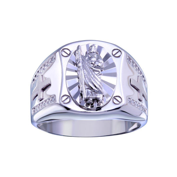 Rhodium Plated 925 Sterling Silver Saint Jude CZ Ring - GMR00328 | Silver Palace Inc.