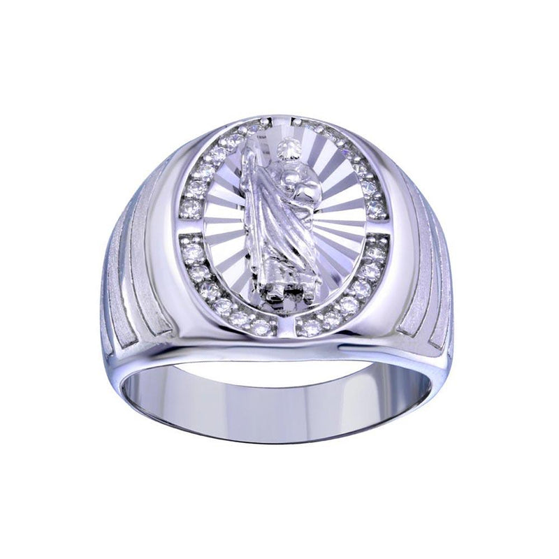 Rhodium Plated 925 Sterling Silver Saint Jude CZ Ring - GMR00329 | Silver Palace Inc.