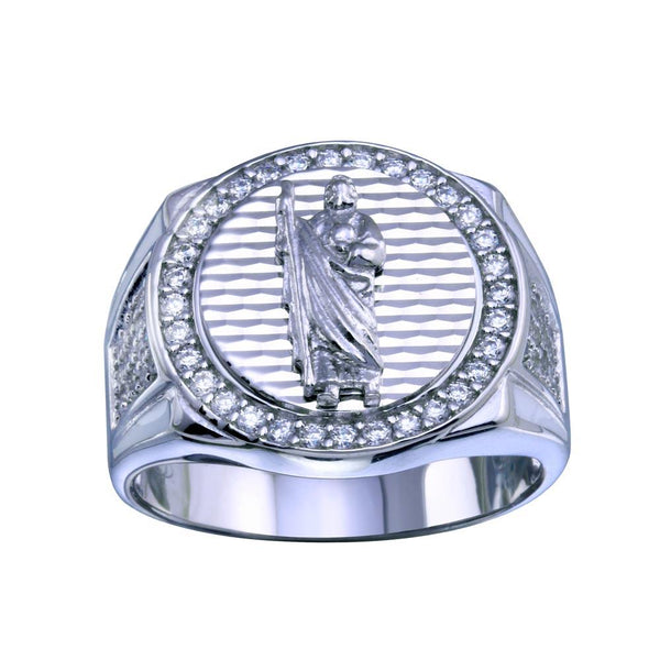 Rhodium Plated 925 Sterling Silver Saint Jude CZ Ring - GMR00331 | Silver Palace Inc.