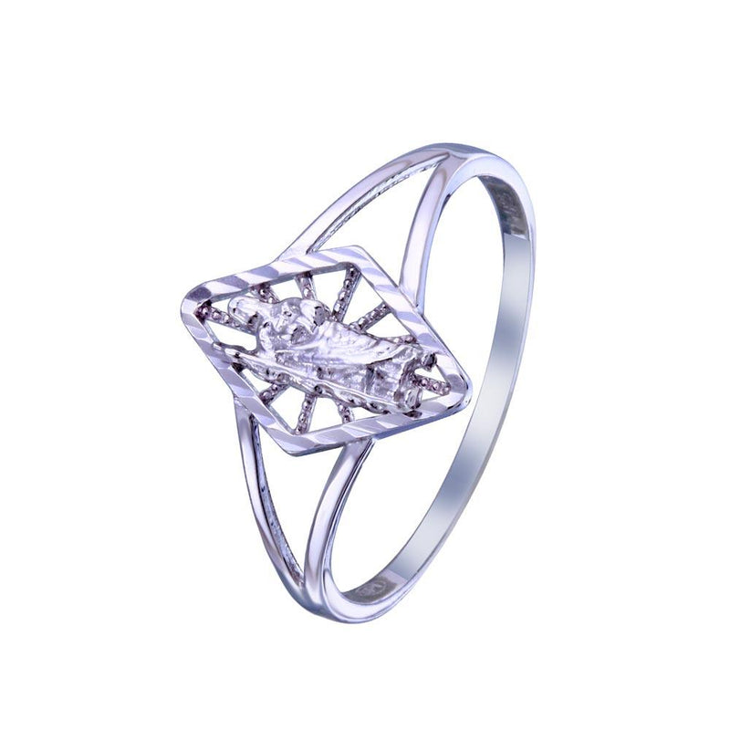 Rhodium Plated 925 Sterling Silver Saint Jude Diamond Cut Ring - GMR00334