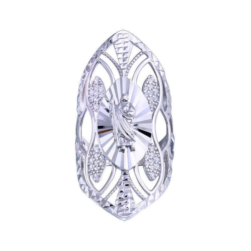 Rhodium Plated 925 Sterling Silver Saint Jude CZ Filigree Ring - GMR00336 | Silver Palace Inc.