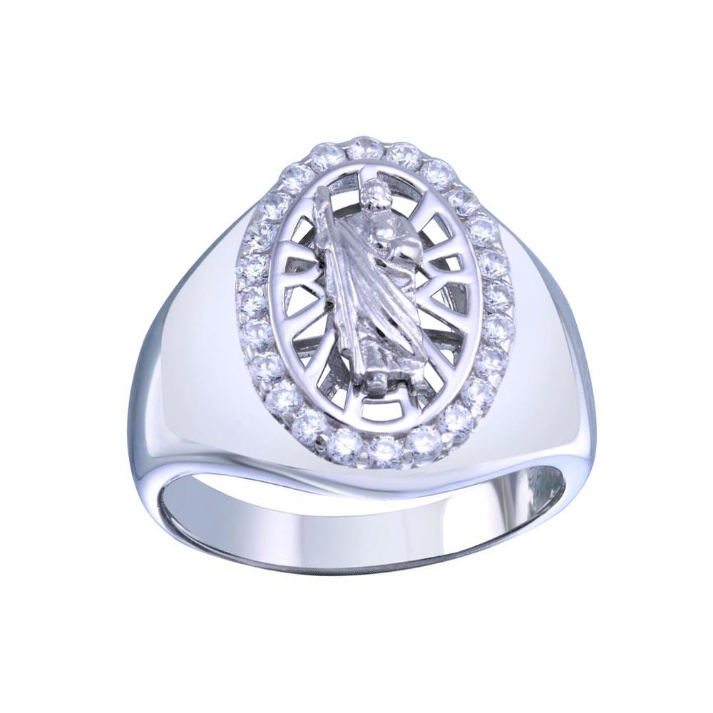 Rhodium Plated 925 Sterling Silver Saint Jude CZ Ring GMR00340