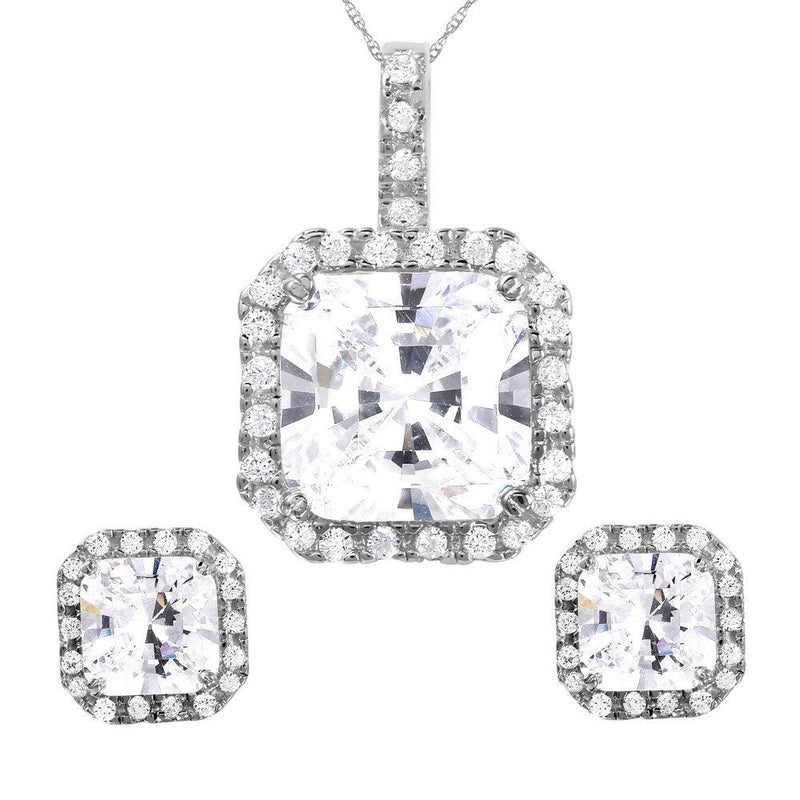 Silver 925 Rhodium Plated Square Clear CZ Set - GMS00018RH | Silver Palace Inc.