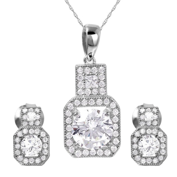 Silver 925 Rhodium Plated Thick Square Clear CZ Set - GMS00019RH | Silver Palace Inc.