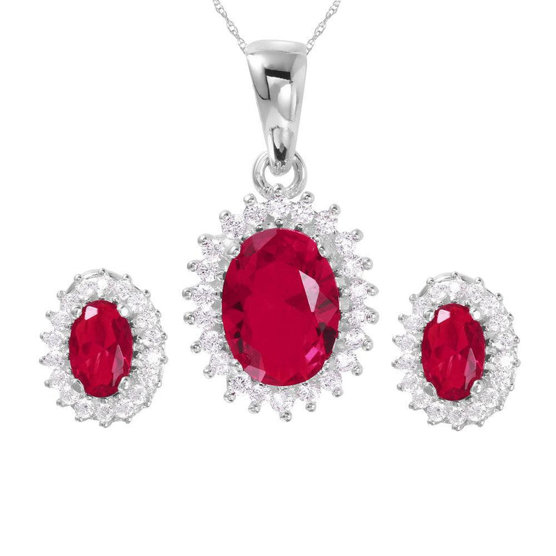 Silver 925 Rhodium Plated Radial Burst Red CZ Set - GMS00021-JUL | Silver Palace Inc.