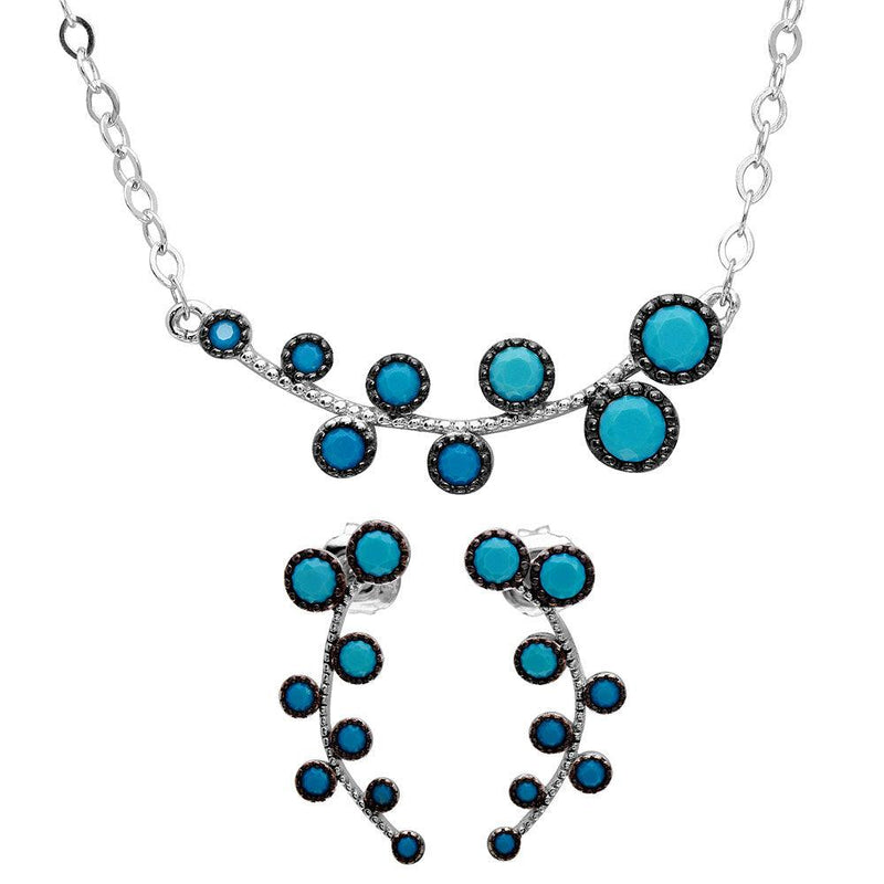 Silver 925 Rhodium Plated Bubble Leaf Turquoise Stones Set - GMS00025BLK-T | Silver Palace Inc.
