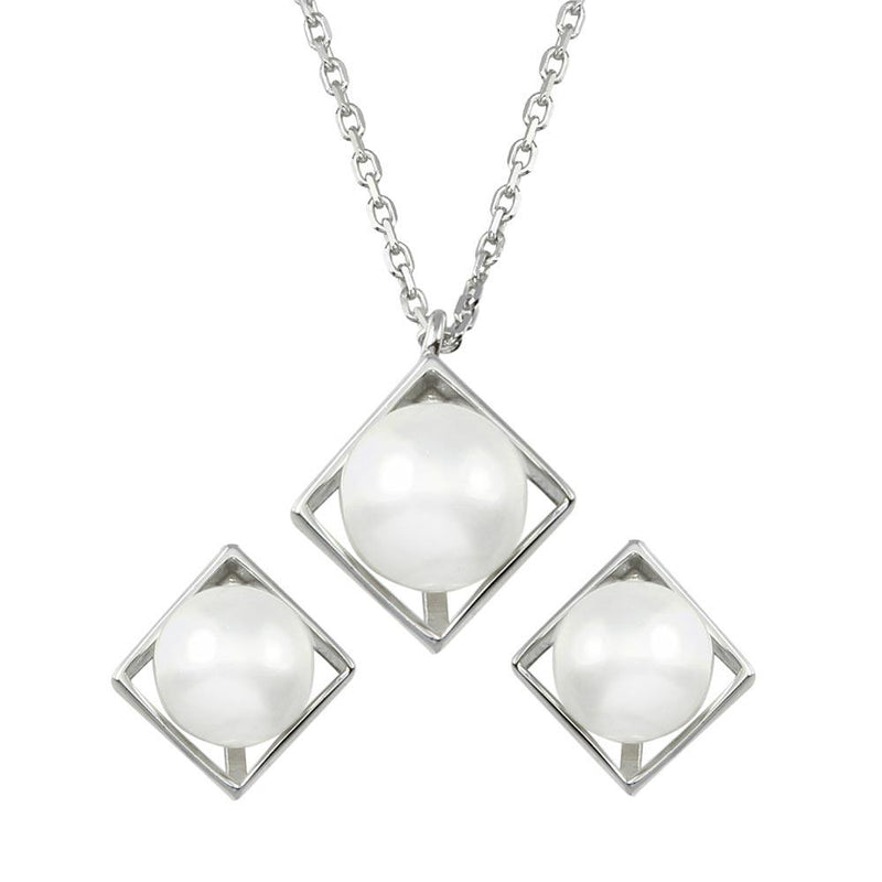 Silver 925 Boxed Synthetic Pearl with CZ Set - GMS00029 | Silver Palace Inc.