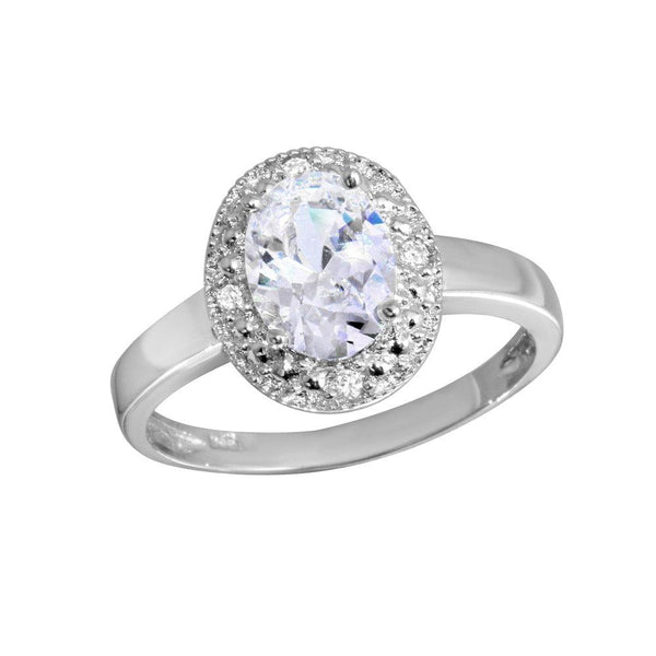 Silver 925 Rhodium Plated Oval CZ Ring - GSR00002 | Silver Palace Inc.
