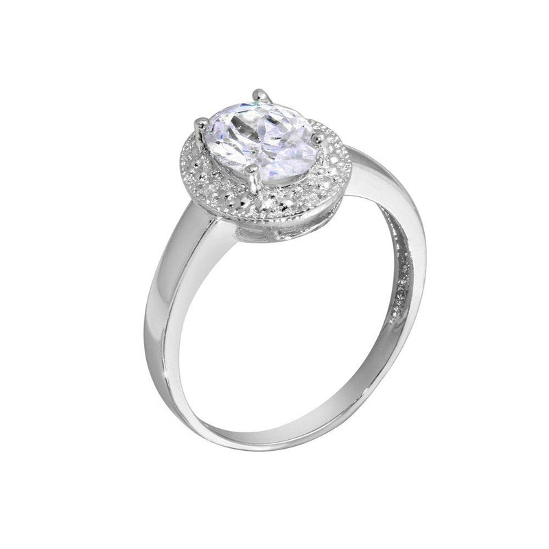 Rhodium Plated 925 Sterling Silver Oval CZ Ring - GSR00002