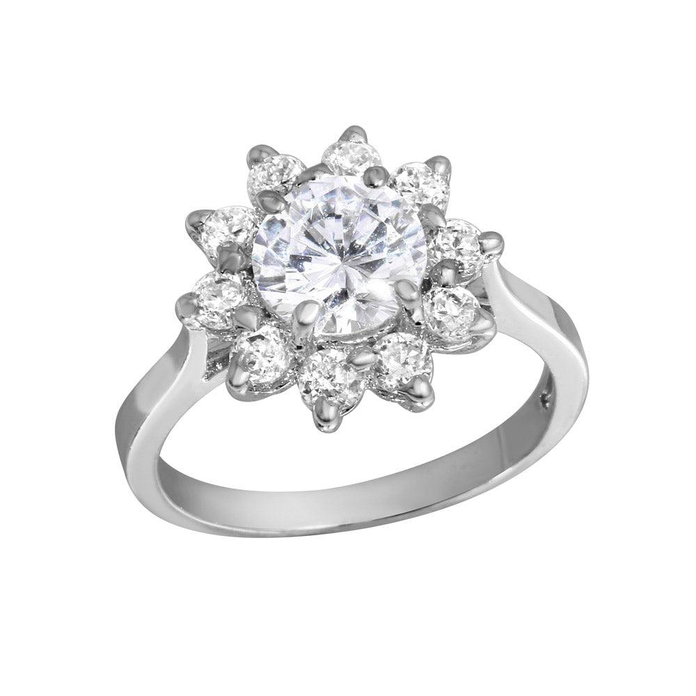 Silver 925 Rhodium Plated CZ Flower Ring - GSR00004 | Silver Palace Inc.