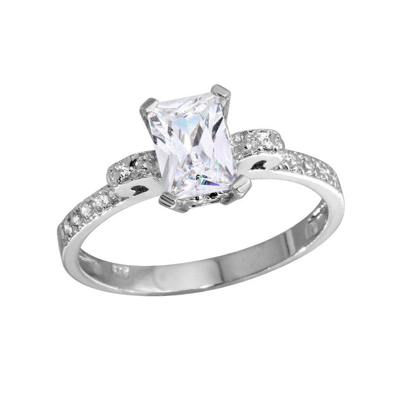 Silver 925 Rhodium Plated Rectangle Center CZ Stone Ring - GSR00005 | Silver Palace Inc.