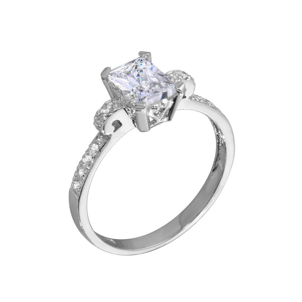 Anillo de plata de ley 925 rodiada con circonita central rectangular - GSR00005