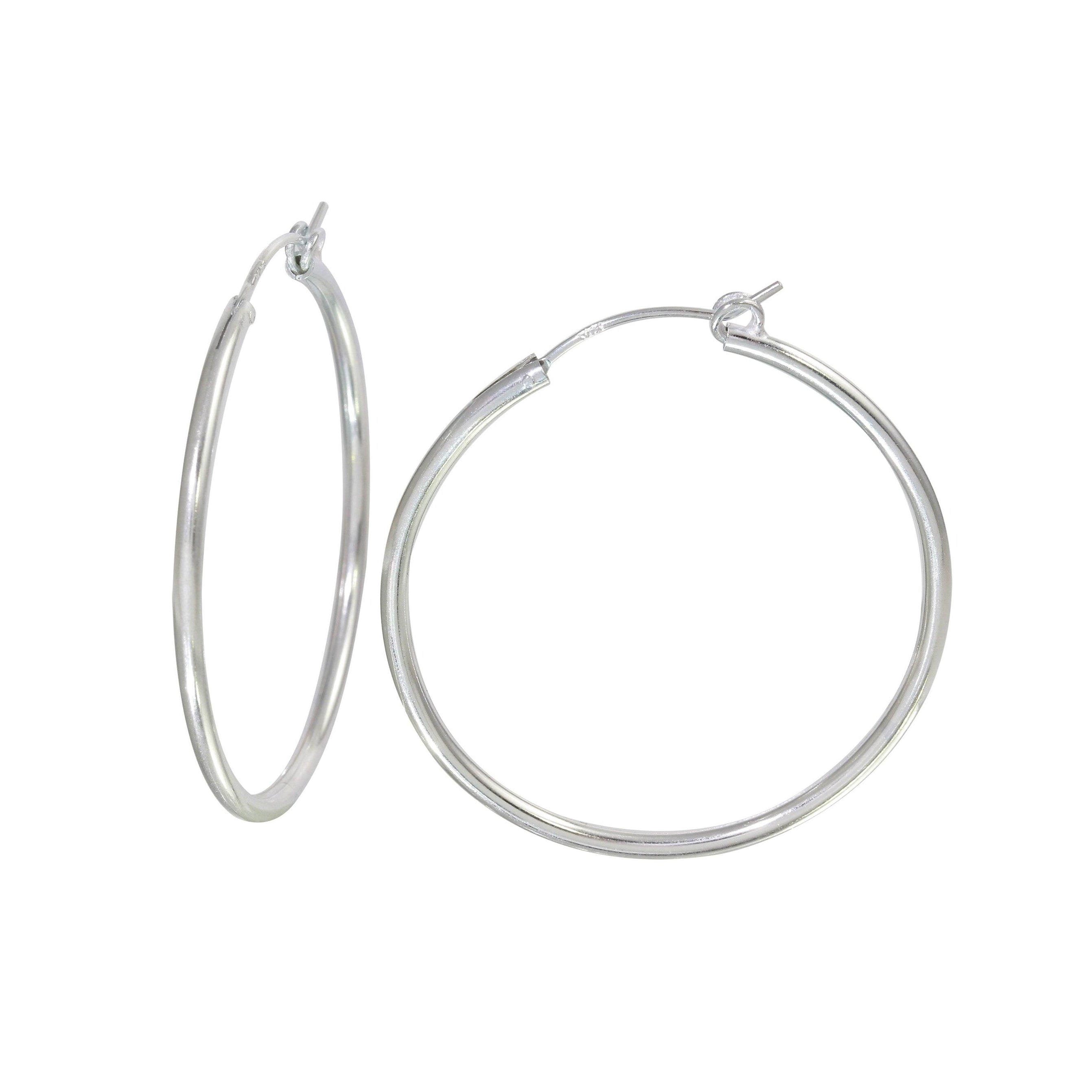 Silver 925 High Polished Hoop Earrings Rounded Hinge 3.6mm - HP01-3 | Silver Palace Inc.