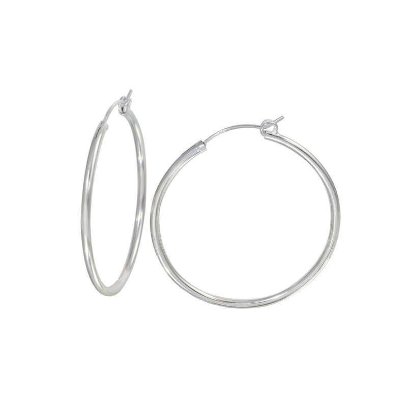 Silver 925 High Polished Hoop Earrings Rounded Hinge 3.6mm - HP01-3 | Silver Palace Inc.