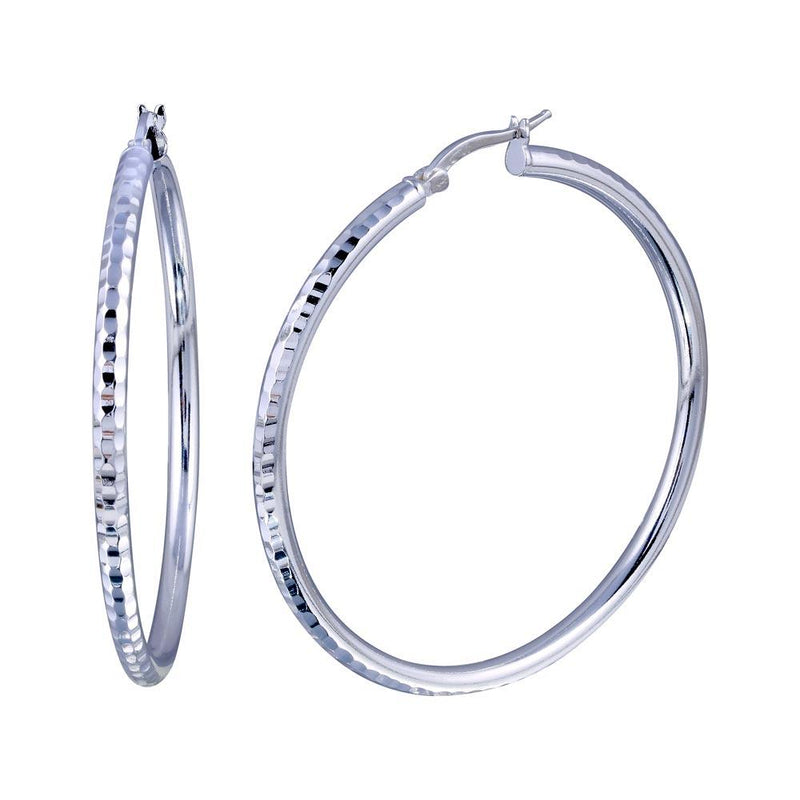 Silver 925 Diamond Cut Hoop Earrings 3mm Wide - HP04-3 | Silver Palace Inc.