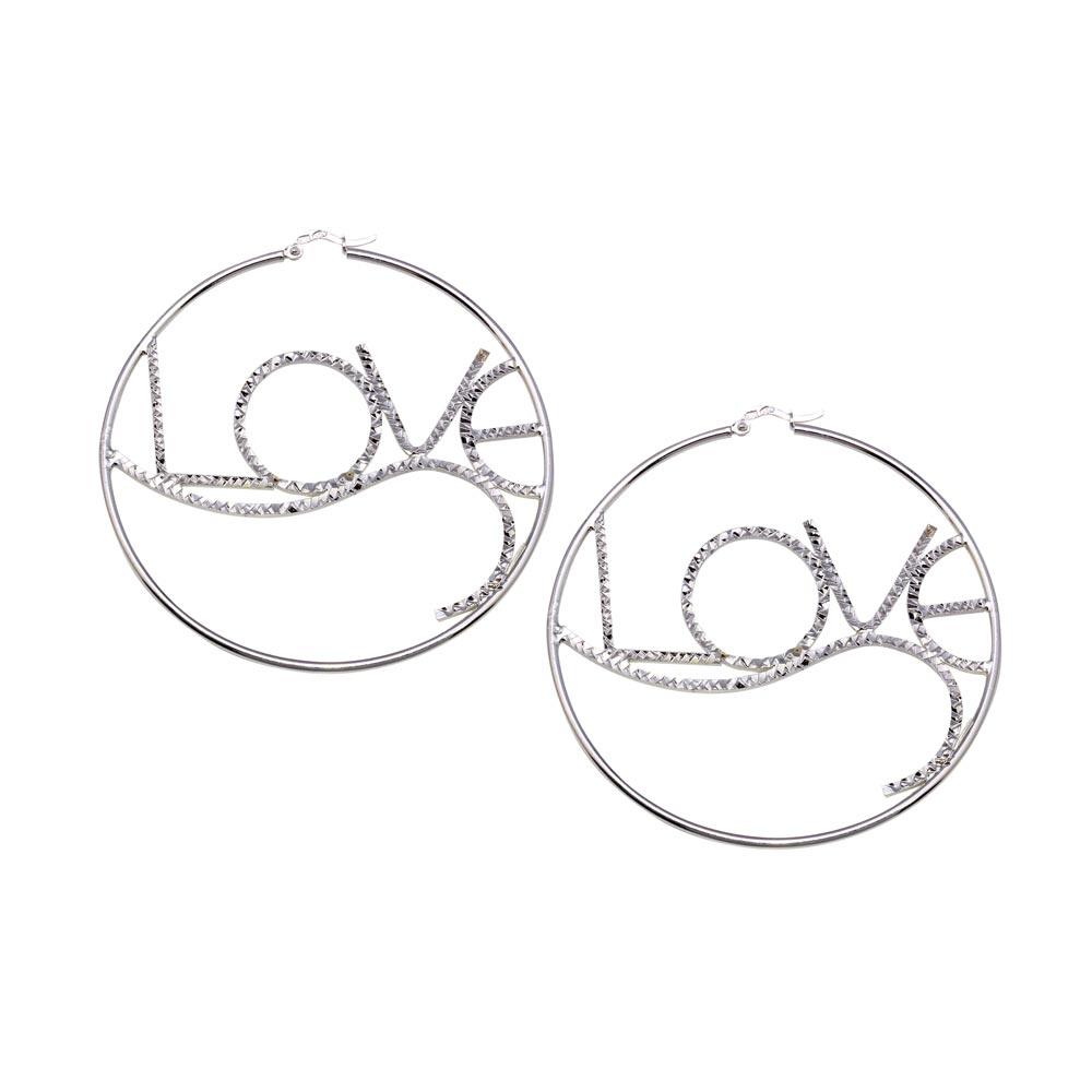 Silver 925 Diamond Cut Love Hoop Earrings - HP07 | Silver Palace Inc.