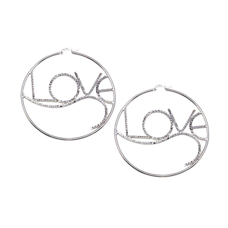 Silver 925 Diamond Cut Love Hoop Earrings - HP07 | Silver Palace Inc.