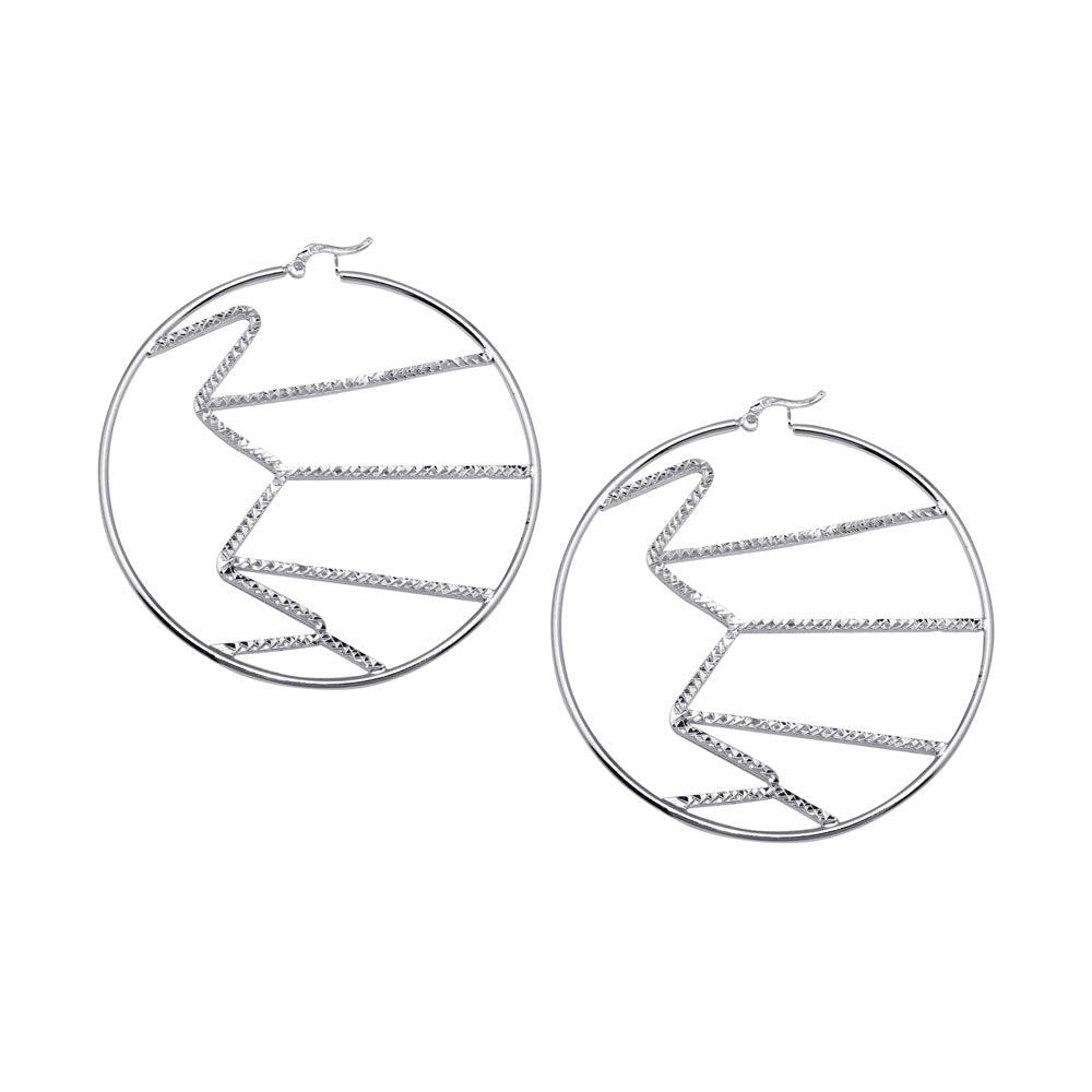 Silver 925 Diamond Cut Design Hoop Earrings - HP08 | Silver Palace Inc.
