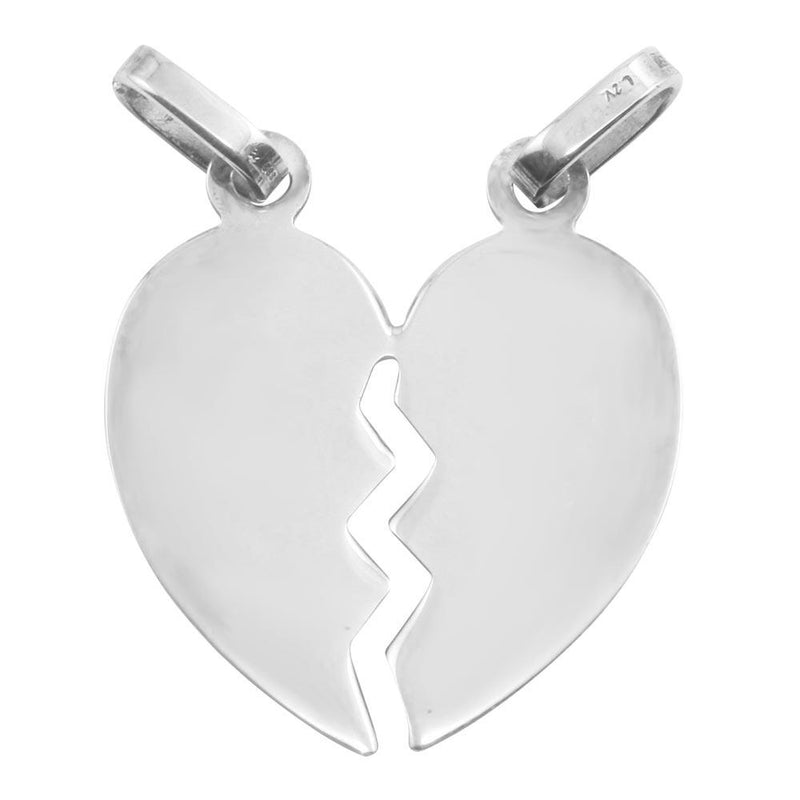 Silver 925 Rhodium Plated Broken Heart Pendant 24.3mm - HRT03 | Silver Palace Inc.