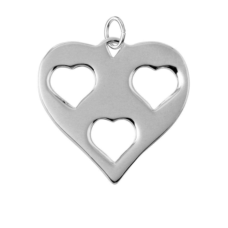Silver 925 Rhodium Plated Heart Charm with 3 Cut Out Inner Hearts - HRT05 | Silver Palace Inc.