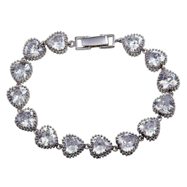 Closeout-Silver 925 Rhodium Plated Heart Clear CZ Bracelet - STB00279 | Silver Palace Inc.