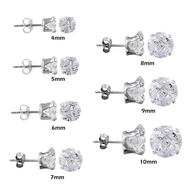 Silver 925 Clear Round Invisible Cut CZ Stud Earring - STUD RD CL IN | Silver Palace Inc.