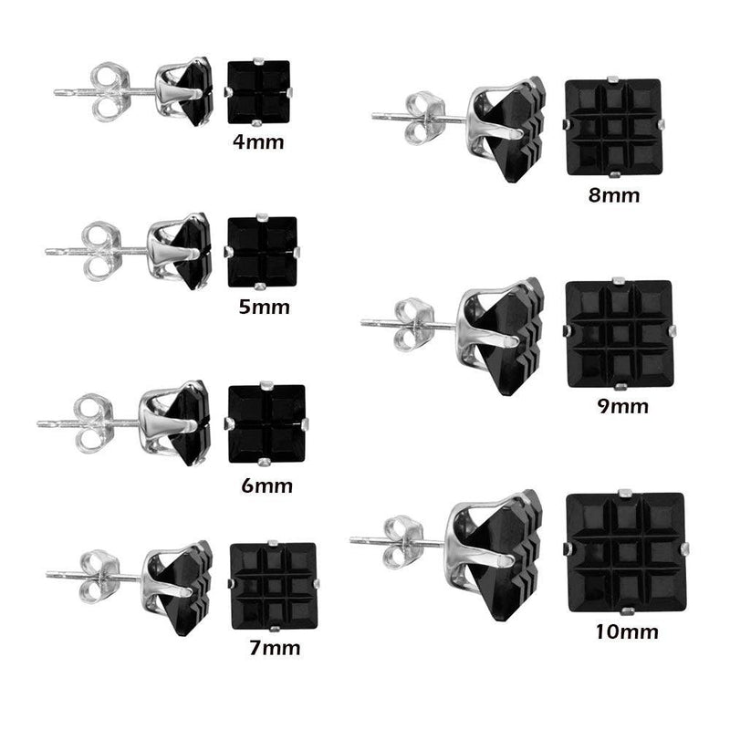 Silver 925 Black Square CZ Invisible Cut Stud Earring - STUD SQ BL IN | Silver Palace Inc.
