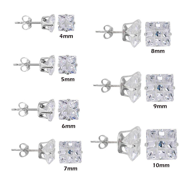 Silver 925 Square Invisible Cut Clear CZ Stud Earring - STUD SQ CL IN | Silver Palace Inc.