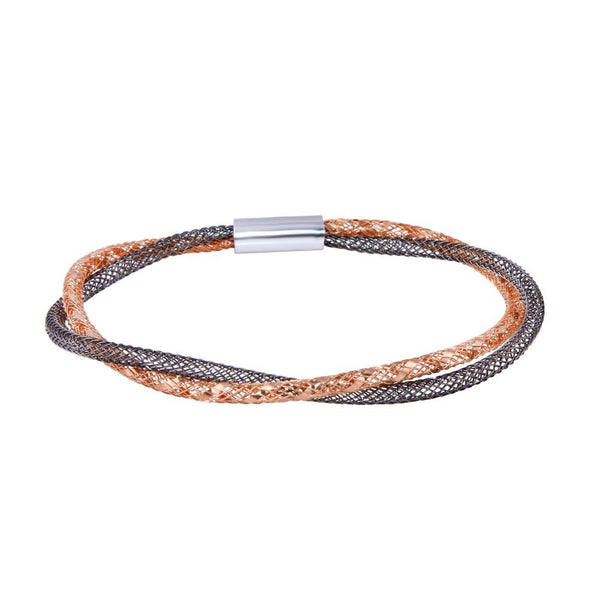 Closeout-Silver 925 Rose Gold and Black Rhodium Plated Italian Mesh Magnet Lock Bracelet - ITB00039 | Silver Palace Inc.