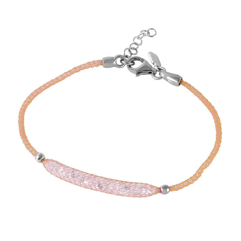 Closeout-Silver 925 Rose Gold Plated Mesh CZ Center Italian Bracelet - ITB00041RGP | Silver Palace Inc.