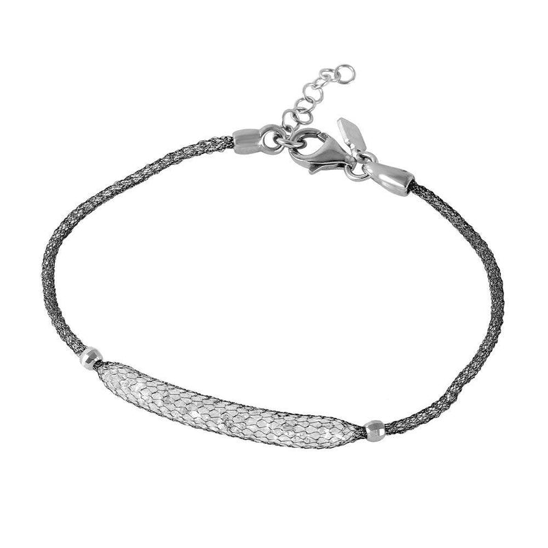 Closeout-Silver 925 Black Rhodium Plated Mesh CZ Center Italian Bracelet - ITB00041BLK | Silver Palace Inc.