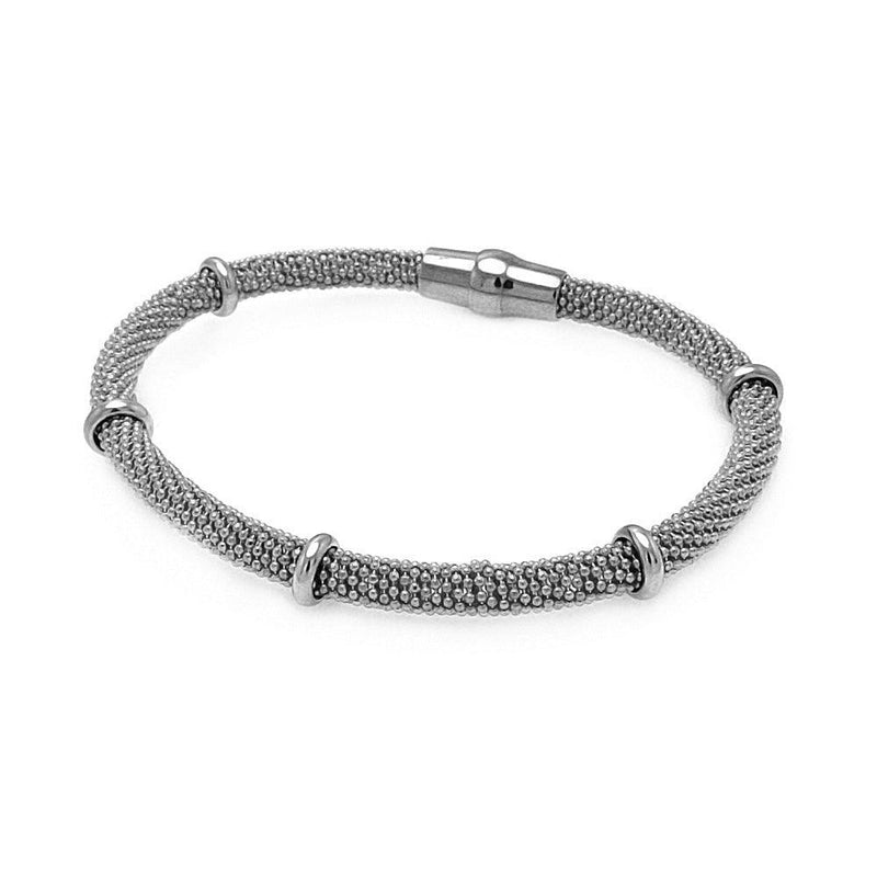 Closeout-Silver 925 Rhodium Plated Silver Bars Beaded Italian Bracelet - ITB00077RH | Silver Palace Inc.