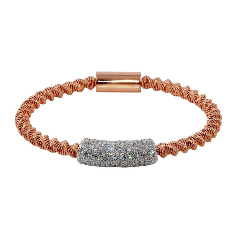 Closeout-Silver 925 Rose Gold Plated Italian Bracelet with CZ - ITB00095RGP | Silver Palace Inc.