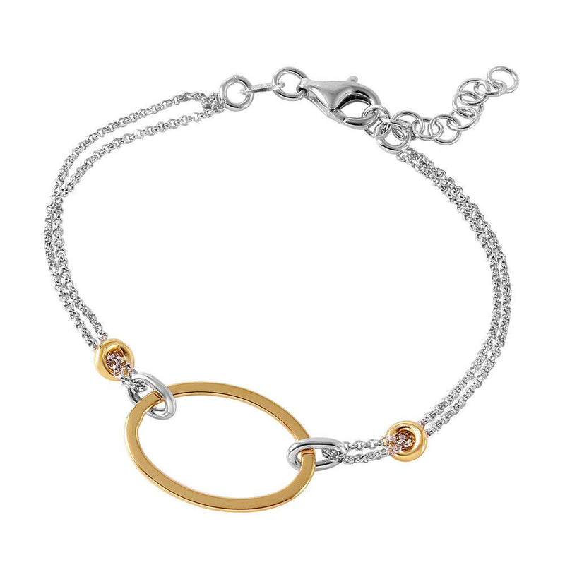 Closeout-Silver 925 Rhodium Plated Italian Bracelet with Small Gold Plated Oval Accents - ITB00162RH-GP | Silver Palace Inc.