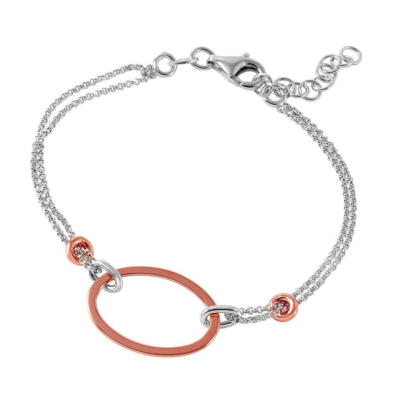 Closeout-Silver 925 Rhodium Plated Italian Bracelet with Small Rose Gold Plated Oval Accents - ITB00162RH-RGP | Silver Palace Inc.