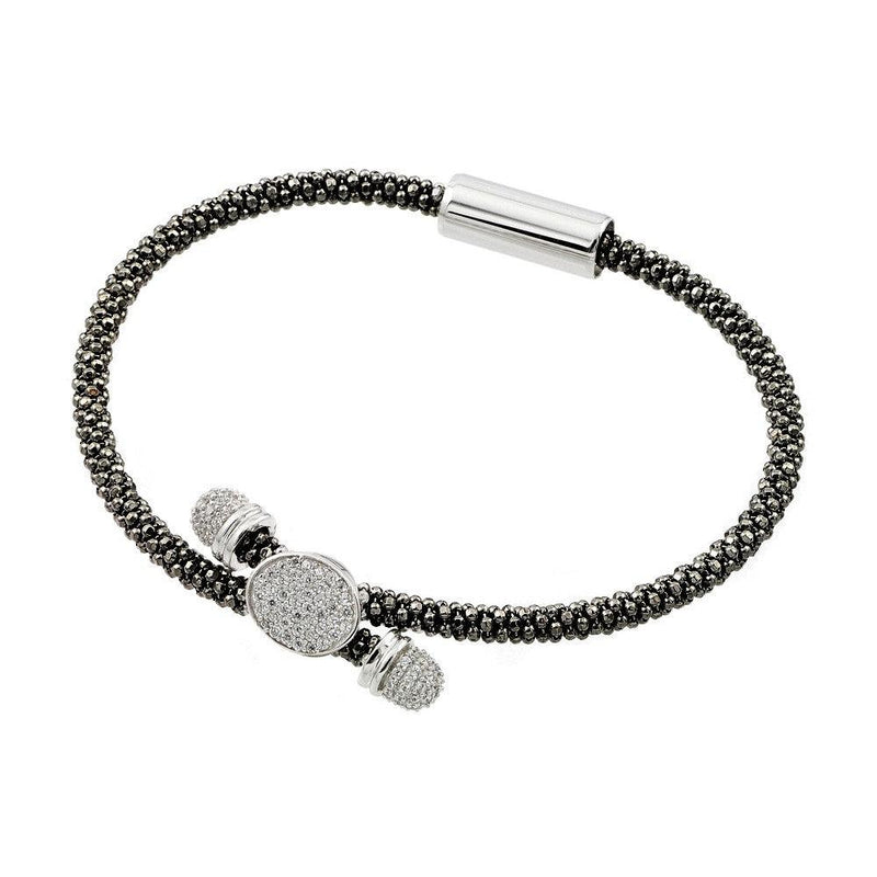 Closeout-Silver 925 Rhodium and Black Rhodium Plated Circle Micro Pave Clear CZ Beaded Italian Bracelet - ITB00170BLK | Silver Palace Inc.