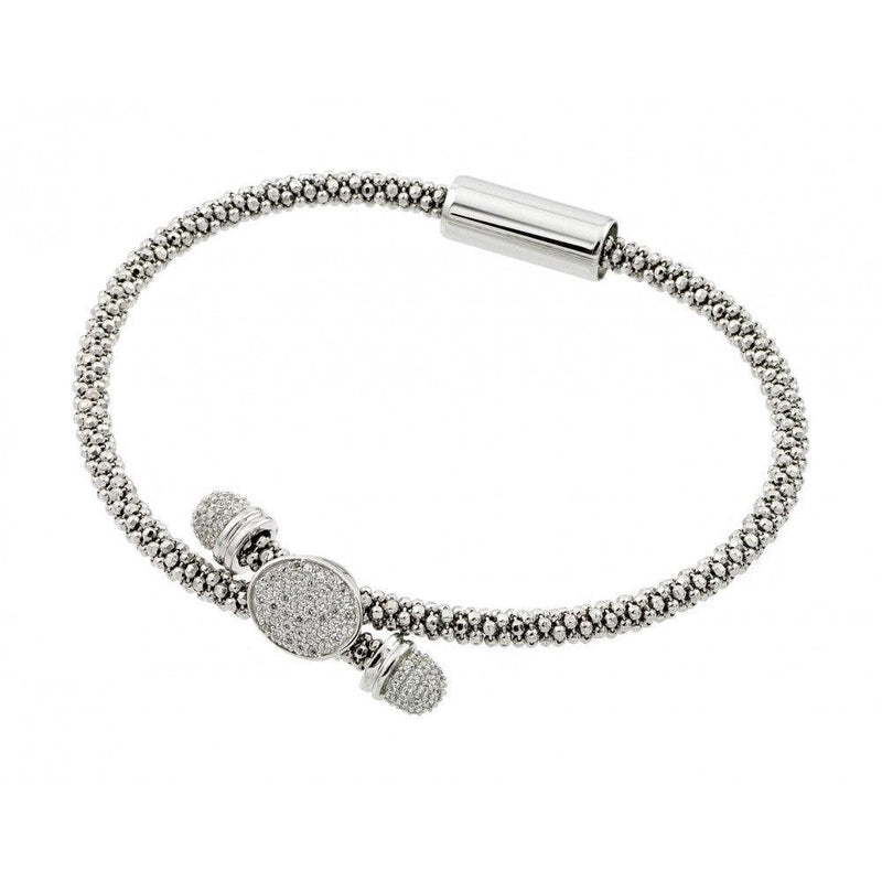 Closeout-Silver 925 Rhodium Plated Circle Micro Pave Clear CZ Beaded Italian Bracelet - ITB00170RH | Silver Palace Inc.