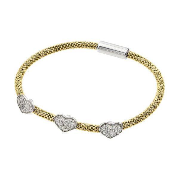 Silver 925 Rhodium and Gold Plated Heart Micro Pave Clear CZ Beaded Italian Bracelet - ITB00173GP-RH | Silver Palace Inc.