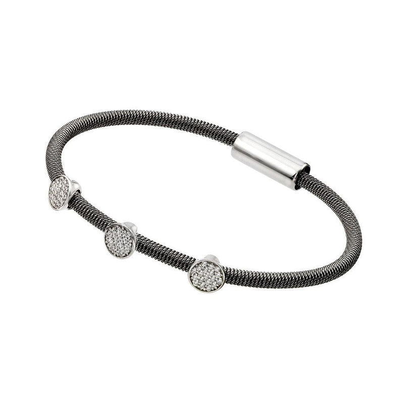 Silver 925 Rhodium and Black Rhodium Plated Circle Micro Pave Clear CZ Italian Bracelet - ITB00175BLK | Silver Palace Inc.