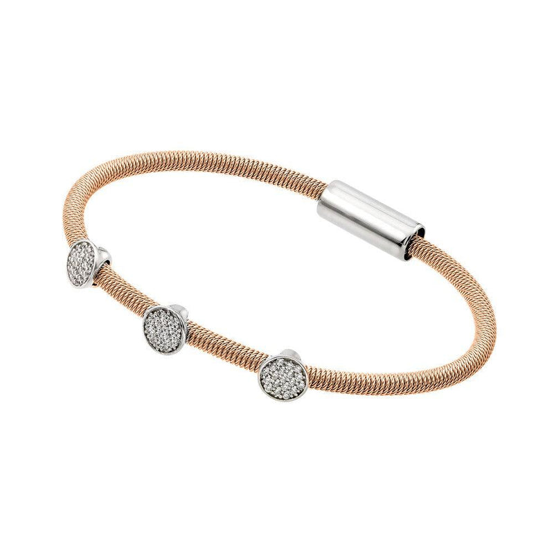 Silver 925 Rhodium and Rose Gold Plated Circle Micro Pave Clear CZ Italian Bracelet - ITB00175RGP | Silver Palace Inc.