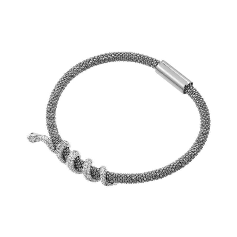 Closeout-Silver 925 Rhodium Plated Snake Wrap Bracelet - ITB00185RH | Silver Palace Inc.