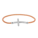 Closeout-ilver 925 Rose Gold Plated Beaded Italian Bracelet with CZ Encrusted Cross - ITB00195RGP-RH | Silver Palace Inc.
