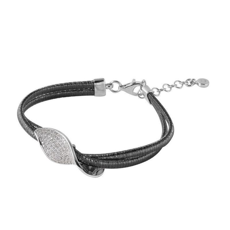 Silver 925 Black Rhodium Plated Italian Bracelet With Micro Pave CZ Curved Accent - ITB00206BLK-RH | Silver Palace Inc.