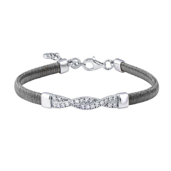 Closeout-Silver 925 Gold and Rhodium Plated Italian Twisted CZ Adjustable Bracelet - ITB00211GP-RH | Silver Palace Inc.