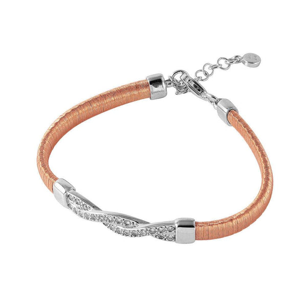 Closeout-Silver 925 Rose Gold Plated Italian Bracelet with Twisted CZ Inlay Accent - ITB00211RGP-RH | Silver Palace Inc.