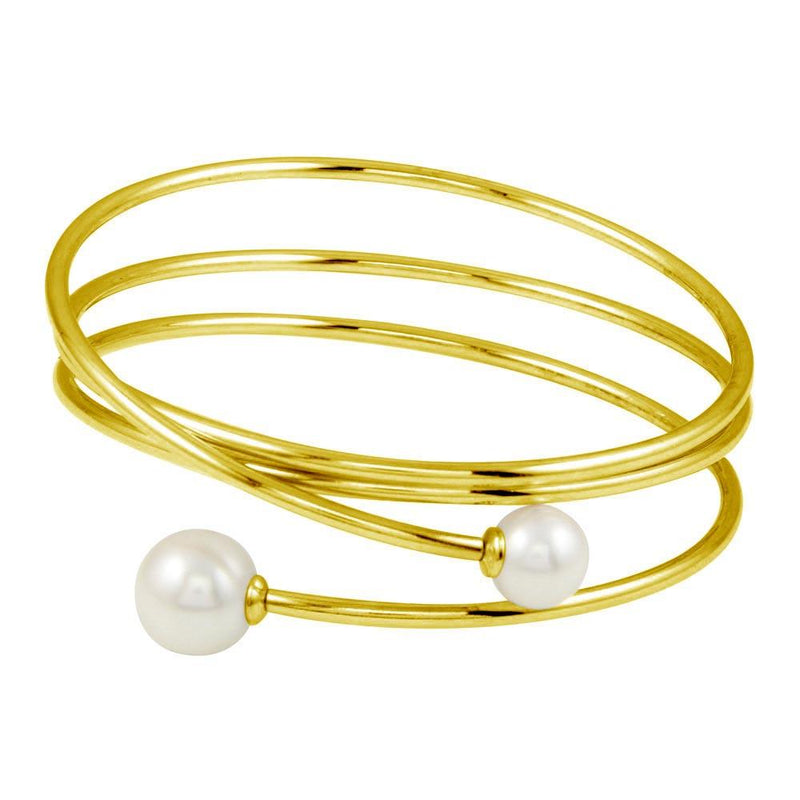 Silver 925 Gold Plated Quadruple Wrap with Imitation Pearl - ITB00218GP | Silver Palace Inc.