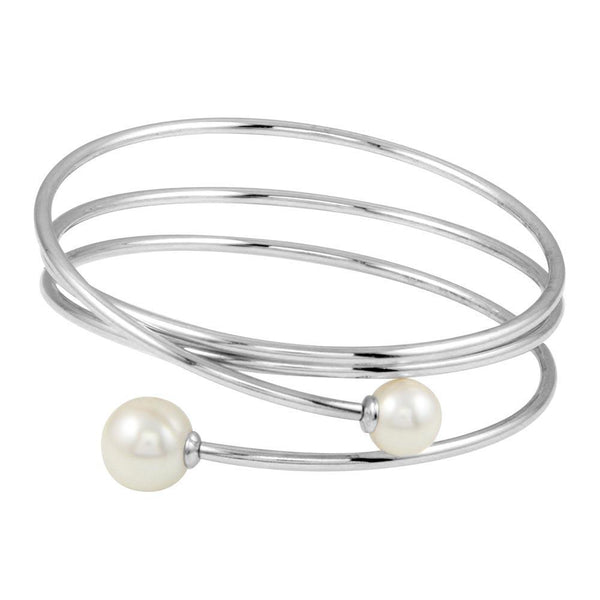 Silver 925 Rhodium Plated Quadruple Wrap with Imitation Pearl - ITB00218RH | Silver Palace Inc.