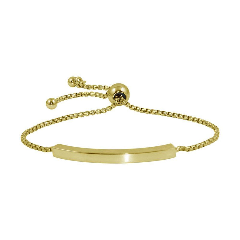 Silver 925 Gold Plated Round Box Chain ID Bar Bracelet - ITB00219GP | Silver Palace Inc.